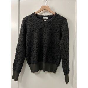 For The Republic Women's Pullover Sweater Fuzzy Green Black Animal Print Size S